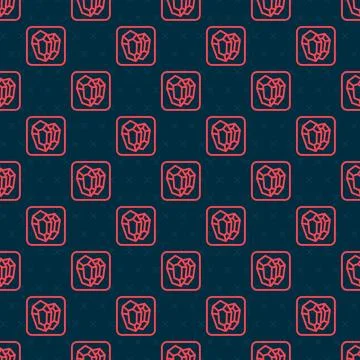 Red line Gem stone icon isolated seamless pattern on black background. Jewelry Stock Illustration