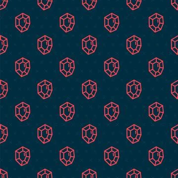 Red line Gem stone icon isolated seamless pattern on black background. Jewelr Stock Illustration