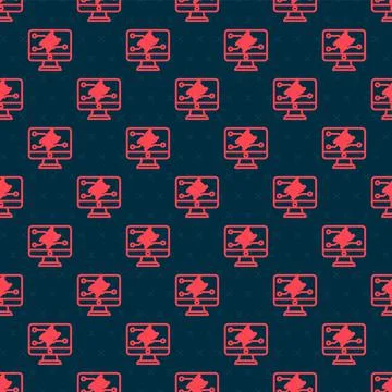 Red line Genetic engineering modification on monitor icon isolated seamless 스톡 일러스트