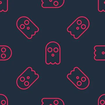 Red line Ghost icon isolated seamless pattern on black background. Happy Stock Illustration