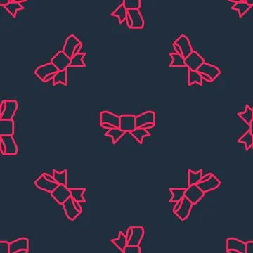 Red line Gift bow icon isolated seamless pattern on black background. Vector 스톡 일러스트