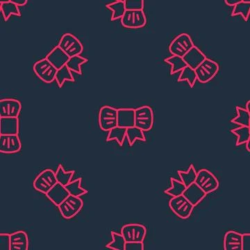 Red line Gift bow icon isolated seamless pattern on black background. Vector Stockillustratie