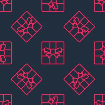 Red line Gift box icon isolated seamless pattern on black background. Merry Illustrazione stock