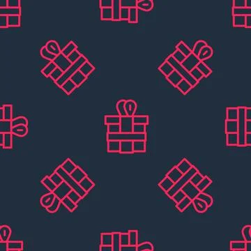 Red line Gift box icon isolated seamless pattern on black background.  Vector Illustrazione stock