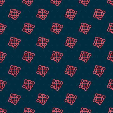 Red line Global technology or social network icon isolated seamless pattern on 스톡 일러스트