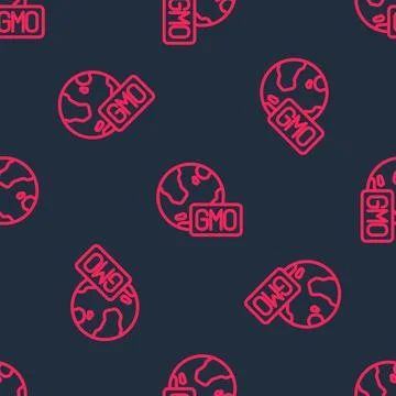 Red line GMO icon isolated seamless pattern on black background. Geneticall.. Stockillustratie