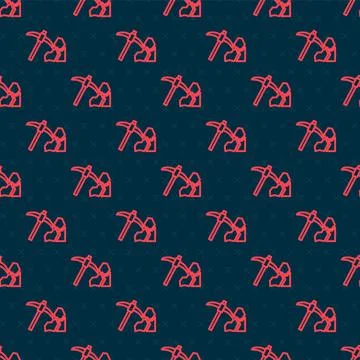 Red line Gold mining icon isolated seamless pattern on black background. Vector Stock Illustration