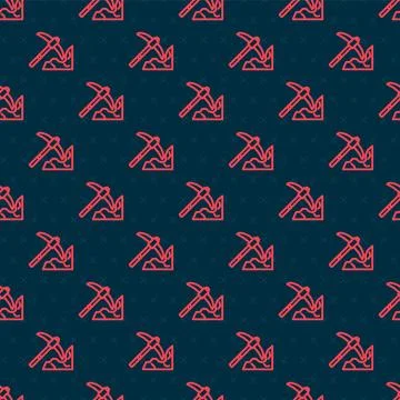 Red line Gold mining icon isolated seamless pattern on black background.  V.. Stock Illustration