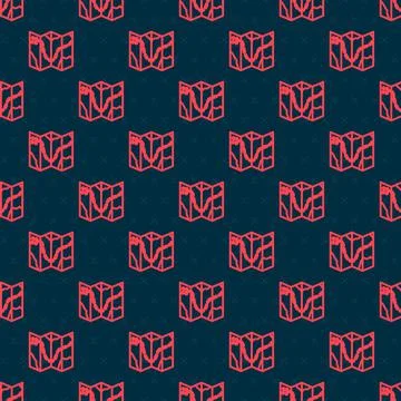 Red line Golf course layout icon isolated seamless pattern on black background Stock Illustration