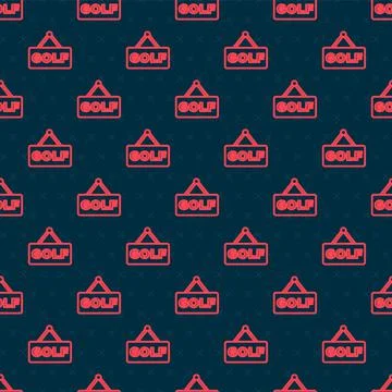 Red line Golf label icon isolated seamless pattern on black background. Vector 스톡 일러스트
