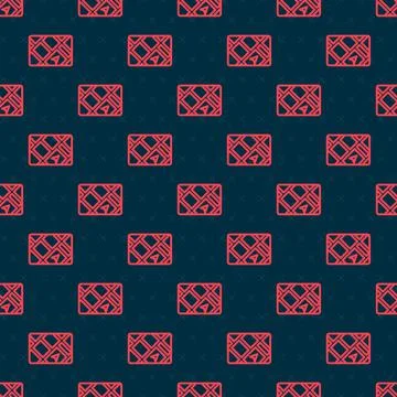 Red line Gps device with map icon isolated seamless pattern on black background Illustrazione stock