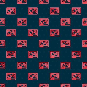 Red line Gps device with map icon isolated seamless pattern on black background Stock Illustration