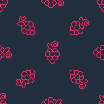 Red line Grape fruit icon isolated seamless pattern on black background. Vector Illustrazione stock