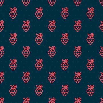Red line Grape fruit icon isolated seamless pattern on black background.  V.. Illustrazione stock