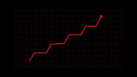 Red line graph on dark grid with a red dot at end, illustrating stair-step .. Stock Illustration