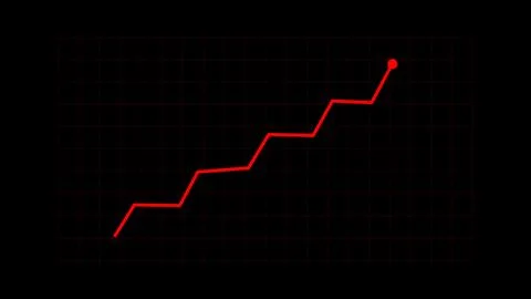 Red line graph on dark grid with a red dot at end, illustrating stair-step .. Stock Illustration