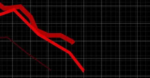 Red line graph displaying financial decline on black grid background Stock Illustration