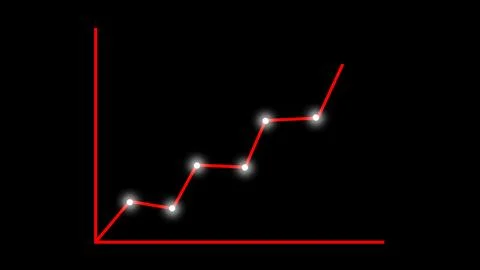 Red line graph with glowing white points showing an upward trend on a black.. Stock Illustration