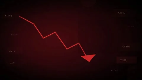 A red line graph representing a downward stock market trend on a dark inter.. Stock Footage 346794287