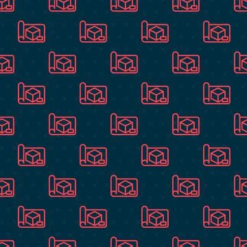 Red line Graphing paper for engineering icon isolated seamless pattern on black Stockillustratie