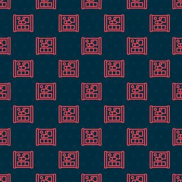 Red line Graphing paper for engineering icon isolated seamless pattern on black Stockillustratie