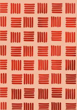 Red Line Grid Pattern on Soft Peach Background Stock Illustration