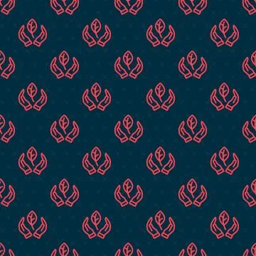 Red line Hand hold a leaf of the plant icon isolated seamless pattern on blac Stock Illustration