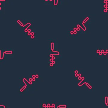 Red line Hand ice drill for winter fishing icon isolated seamless pattern on Stock Illustration