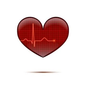 Red line heart rate on the screen in heart shape. Vector isolated Stock Illustration