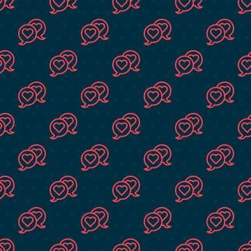 Red line Heart in speech bubble icon isolated seamless pattern on black bac.. 스톡 일러스트