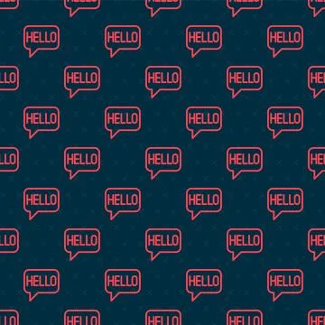 Red line Hello in different languages icon isolated seamless pattern on bla.. Stock Illustration