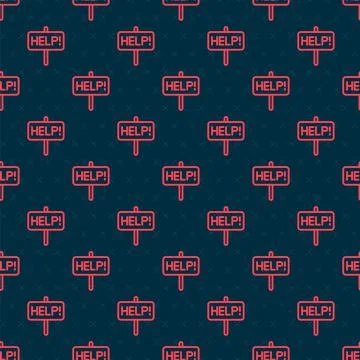 Red line Help icon isolated seamless pattern on black background. Vector イラスト素材