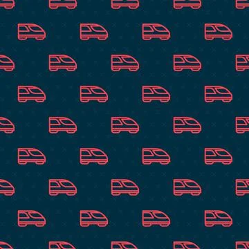 Red line High-speed train icon isolated seamless pattern on black background Stock Illustration