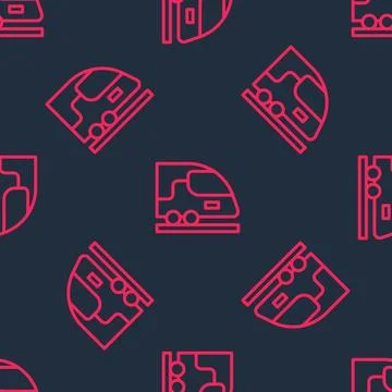 Red line High-speed train icon isolated seamless pattern on black background Stock Illustration
