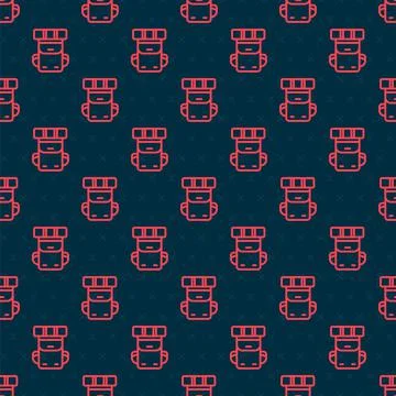 Red line Hiking backpack icon isolated seamless pattern on black background Illustrazione stock