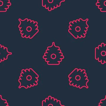 Red line Hive for bees icon isolated seamless pattern on black background Stock Illustration