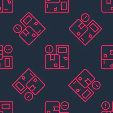 Red line Home delivery services icon isolated seamless pattern on black Illustrazione stock