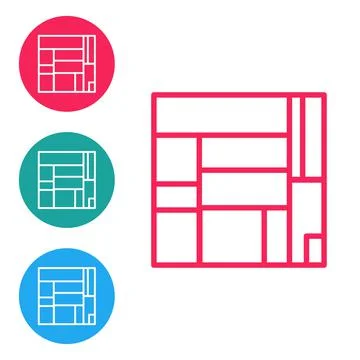 Red line House Edificio Mirador icon isolated on white background. Mirador 스톡 일러스트