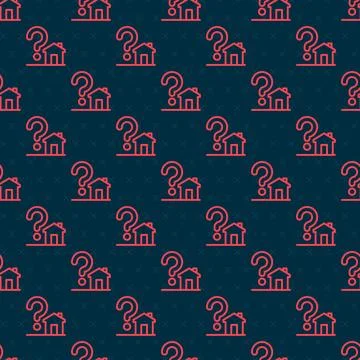 Red line House with question mark icon isolated seamless pattern on black Stock Illustration