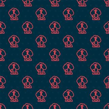 Red line Human head with question mark icon isolated seamless pattern on black イラスト素材