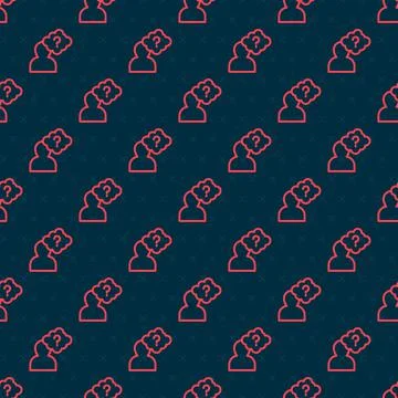 Red line Human head with question mark icon isolated seamless pattern on black Ilustración de archivo