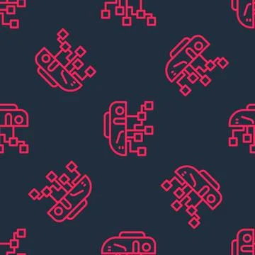 Red line Humanoid robot icon isolated seamless pattern on black background... Illustrazione stock