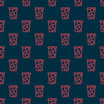 Red line Ice tea icon isolated seamless pattern on black background. Iced t.. Stockillustratie