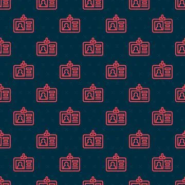 Red line Identification badge icon isolated seamless pattern on black background Stock Illustration