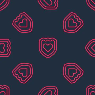 Red line Immune system icon isolated seamless pattern on black background Illustrazione stock