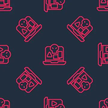 Red line Internet piracy icon isolated seamless pattern on black background Illustrazione stock
