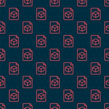 Red line Isometric cube file icon isolated seamless pattern on black backgrou Stock Illustration