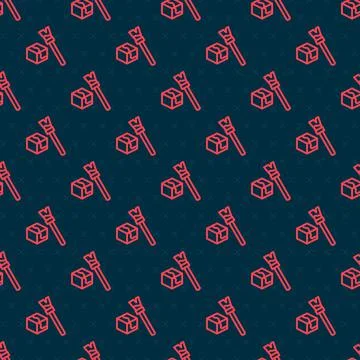 Red line Isometric cube icon isolated seamless pattern on black background Stockillustratie