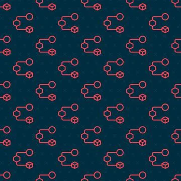 Red line Isometric cube icon isolated seamless pattern on black background イラスト素材