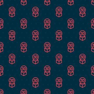 Red line Isometric cube icon isolated seamless pattern on black background. G イラスト素材